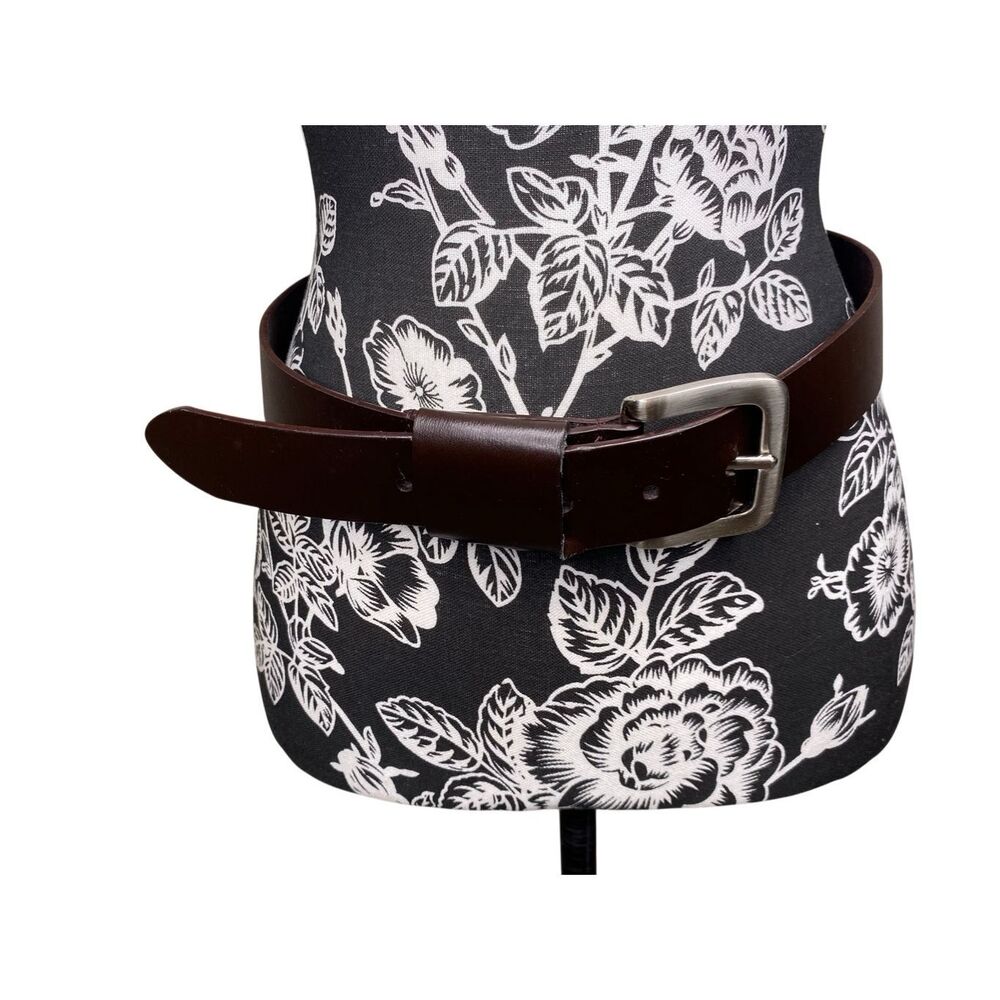 Brown Genuine Leather Belt Men’s Medium Silver Buckle Minimalist Boho Bohemian